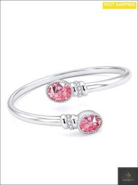 RMREWY 14K White Gold Plated Birthstone Cuff Bangle Bracelet Women